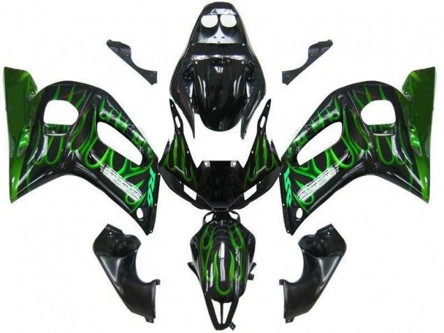 Best 1998-2002 Black Green Flame Yamaha YZF R6 Motorbike Fairing Kits