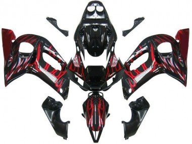 Best 1998-2002 Black Red Flame Yamaha YZF R6 Replacement Fairings