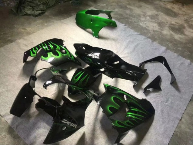 Best 2000-2001 Glossy Black Green Flame Kawasaki ZX9R Motorcyle Fairings Best 2000-2001 Glossy Black Green Flame Kawasaki ZX9R Motorcyle Fairings