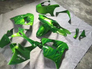 Best 2000-2001 Green Green Flame Kawasaki ZX9R Replacement Fairings