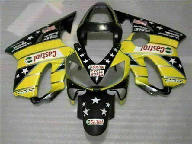 Best 2001-2003 Yellow Black Castrol Cycle World Honda CBR600 F4i Motorcycle Bodywork Best 2001-2003 Yellow Black Castrol Cycle World Honda CBR600 F4i Motorcycle Bodywork