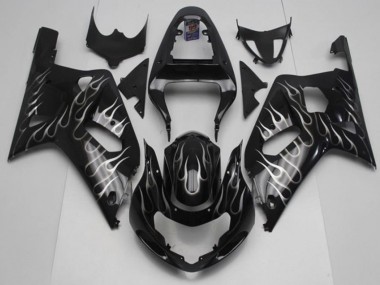 Best 2001-2003 Black White Flame Suzuki GSXR 600/750 Motorcycle Fairing Kits
