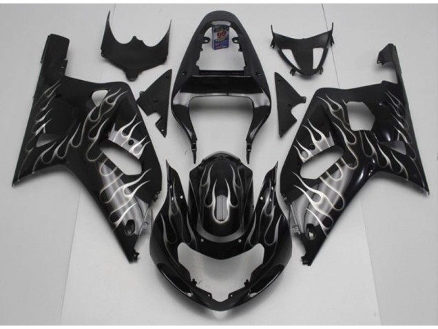 Best 2001-2003 Black White Flame Suzuki GSXR 600/750 Motorcycle Fairing Kits