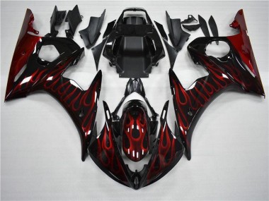 Best 2003-2005 Black Red Flame Yamaha YZF R6 Motorcycle Fairing