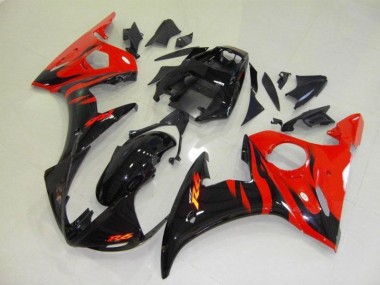 Best 2003-2005 Black Red Flame Yamaha YZF R6 Bike Fairing Kit
