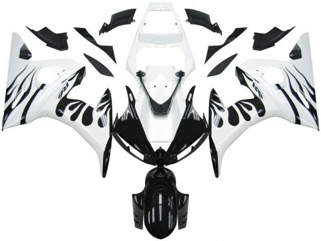 Best 2003-2005 White Flame Black Yamaha YZF R6 Motorcycle Fairings Kits Best 2003-2005 White Flame Black Yamaha YZF R6 Motorcycle Fairings Kits