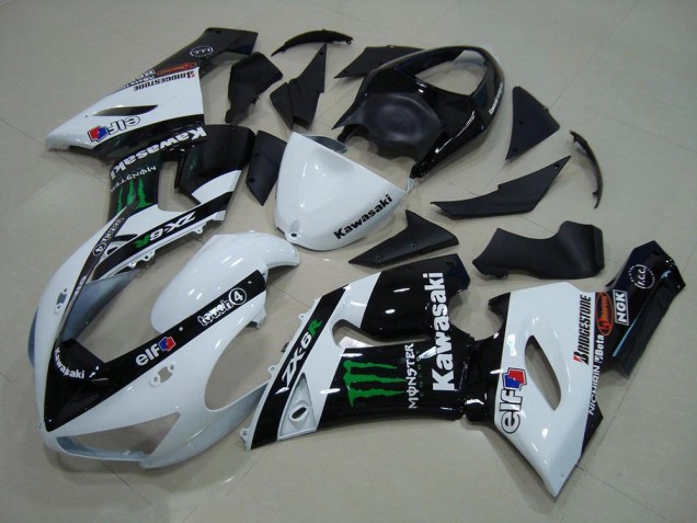 Best 2005-2006 White Monster Kawasaki ZX6R Motor Bike Fairings