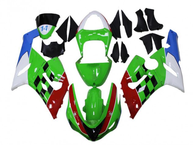 Best 2005-2006 Green Red White Blue Kawasaki ZX6R Bike Fairings Best 2005-2006 Green Red White Blue Kawasaki ZX6R Bike Fairings