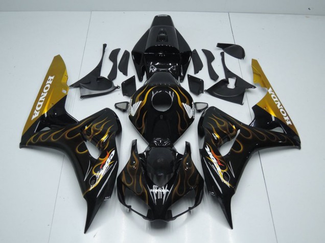 Best 2006-2007 Black Gold Flame Honda CBR1000RR Motor Bike Fairings Best 2006-2007 Black Gold Flame Honda CBR1000RR Motor Bike Fairings