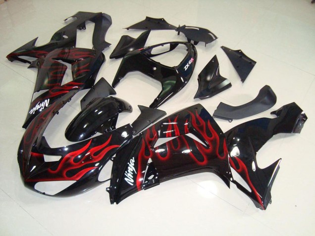 Best 2006-2007 Black Red Flame Kawasaki ZX10R Moto Fairings Best 2006-2007 Black Red Flame Kawasaki ZX10R Moto Fairings