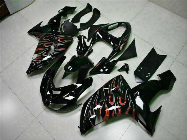 Best 2006-2007 Black Red Flame Kawasaki ZX10R Motorcyle Fairings Best 2006-2007 Black Red Flame Kawasaki ZX10R Motorcyle Fairings