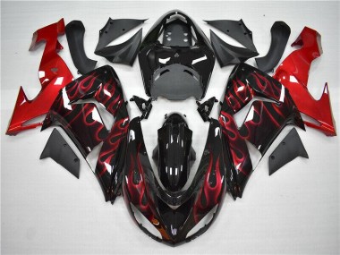 Best 2006-2007 Red Flame Kawasaki ZX10R Motorcycle Fairings Kit