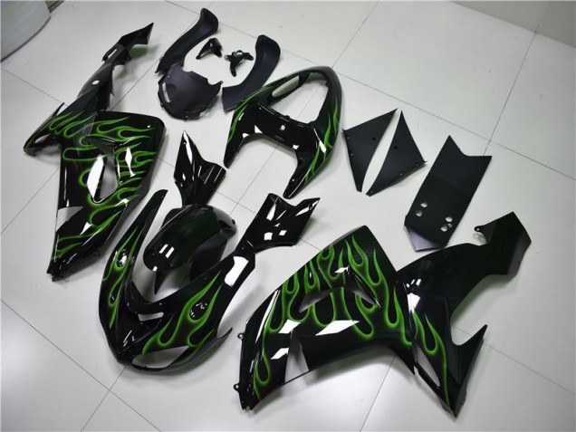 Best 2006-2007 Black Green Flame Kawasaki ZX10R Motorcycle Fairing Best 2006-2007 Black Green Flame Kawasaki ZX10R Motorcycle Fairing