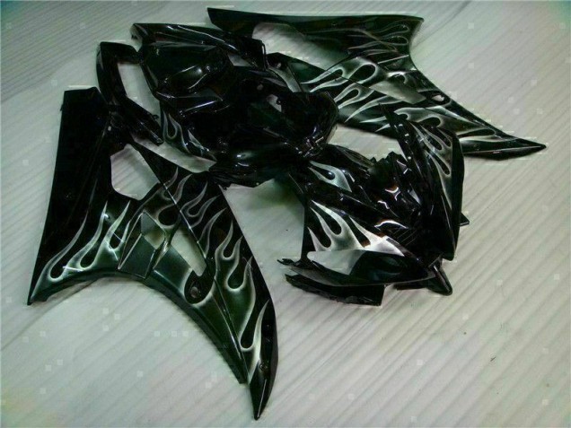 Best 2006-2007 Silver Flame Black Yamaha YZF R6 Motor Fairings