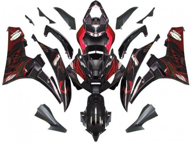 Best 2006-2007 Black Red Flame Yamaha YZF R6 Bike Fairing