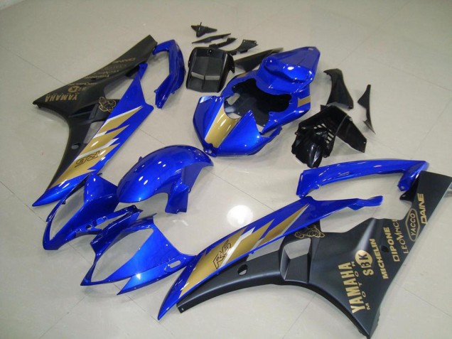 Best 2006-2007 Black Blue with Gold Sticker Yamaha YZF R6 Motorcycle Fairing