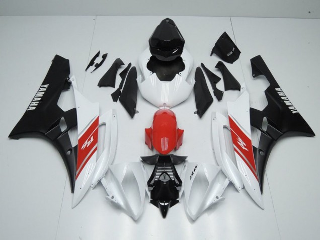 Best 2006-2007 White Red and Matte Black Yamaha YZF R6 Motorbike Fairings