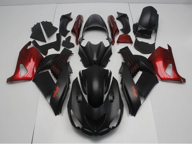 Best 2006-2011 Matte Black and Red Kawasaki ZX14R ZZR1400 Motorcycle Fairing Kit