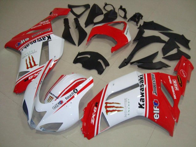 Best 2007-2008 Red and White Kawasaki ZX6R Bike Fairing