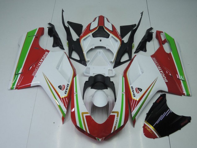 Best 2007-2014 Red White and Green Ducati 848 1098 1198 Replacement Motorcycle Fairings Best 2007-2014 Red White and Green Ducati 848 1098 1198 Replacement Motorcycle Fairings