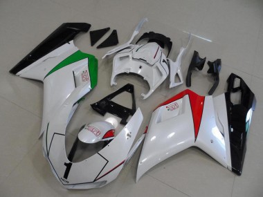 Best 2007-2014 Peral White with Italy Flag Ducati 848 1098 1198 Motorcycle Fairings Kit