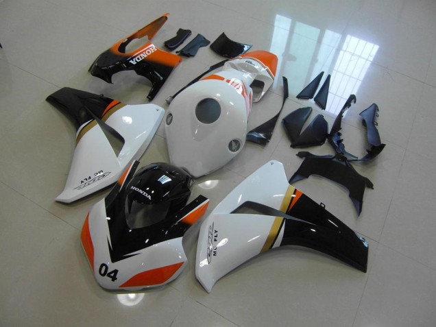 Best 2008-2011 White and Black and Orange Race Honda CBR1000RR Motorcycle Fairing