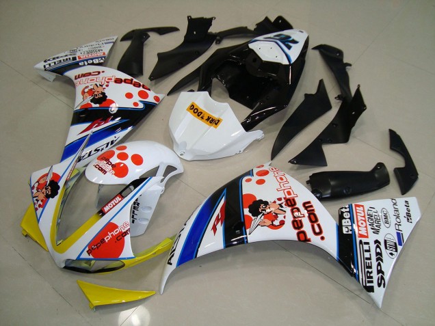 Best 2012-2014 White Black Pepe Phone Yamaha YZF R1 Motorcycle Fairings Kit