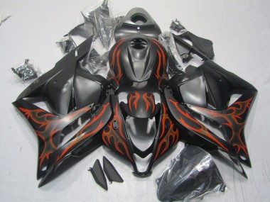 Best 2009-2012 Black Red Flame Honda CBR600RR Motorcycle Replacement Fairings