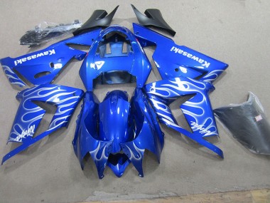 Best 2003-2005 Blue White Flame Kawasaki ZX10R Bike Fairings