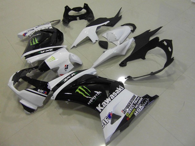 Best 2008-2012 Black White Monster Kawasaki ZX250R Motorcycle Fairings & Bodywork