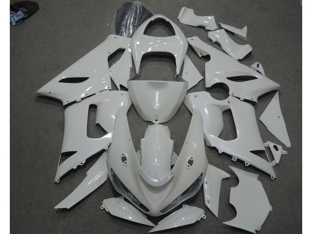 Best 2005-2006 White Kawasaki ZX6R Motorcycle Fairings Kit