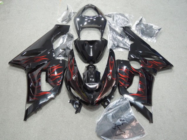 Best 2005-2006 Black Red Flame Kawasaki ZX6R Bike Fairing Kit Best 2005-2006 Black Red Flame Kawasaki ZX6R Bike Fairing Kit