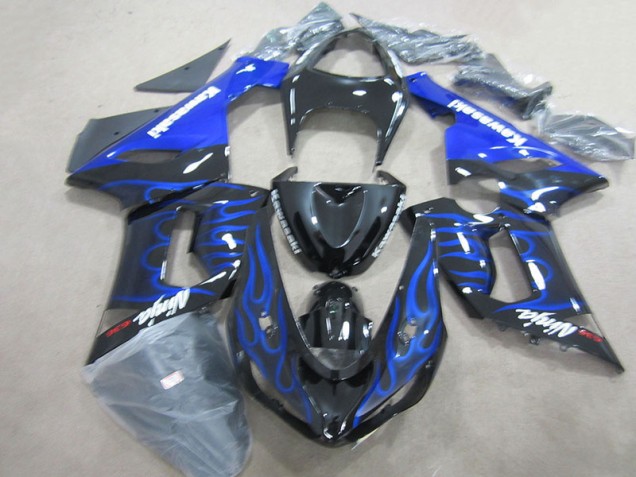 Best 2005-2006 Black Blue Flame Ninja 636 Kawasaki ZX6R Motorcycle Fairings Kits Best 2005-2006 Black Blue Flame Ninja 636 Kawasaki ZX6R Motorcycle Fairings Kits