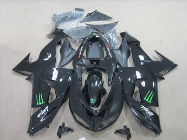 Best 2007-2008 Black Ninja Green Monster Kawasaki ZX6R Bike Fairing Kit
