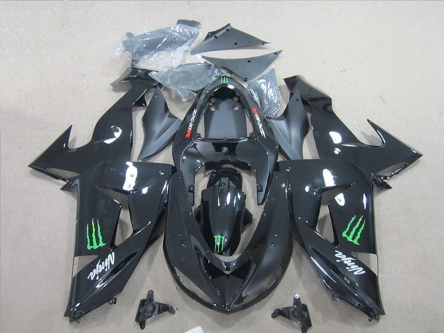 Best 2007-2008 Black Ninja Green Monster Kawasaki ZX6R Bike Fairing Kit