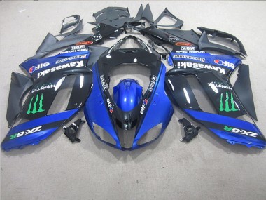Best 2007-2008 Black Blue Monster Kawasaki ZX6R Motorcycle Replacement Fairings