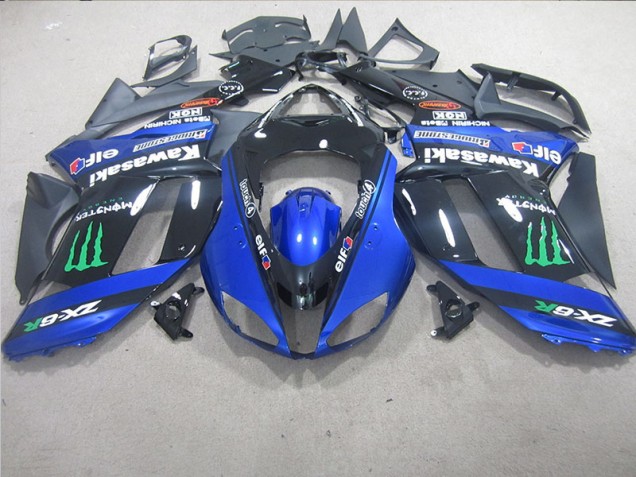 Best 2007-2008 Black Blue Monster Kawasaki ZX6R Motorcycle Replacement Fairings Best 2007-2008 Black Blue Monster Kawasaki ZX6R Motorcycle Replacement Fairings
