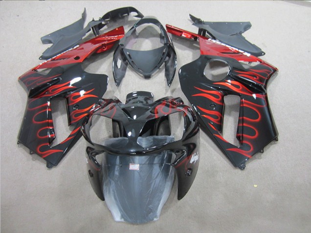 Best 2007-2008 Black Red Flame Kawasaki ZX6R Replacement Fairings Best 2007-2008 Black Red Flame Kawasaki ZX6R Replacement Fairings