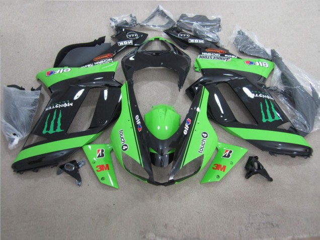 Best 2007-2008 Green Black 3M Monster Kawasaki ZX6R Motorbike Fairing