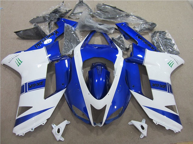 Best 2007-2008 Blue White Monster Kawasaki ZX6R Bike Fairing Best 2007-2008 Blue White Monster Kawasaki ZX6R Bike Fairing