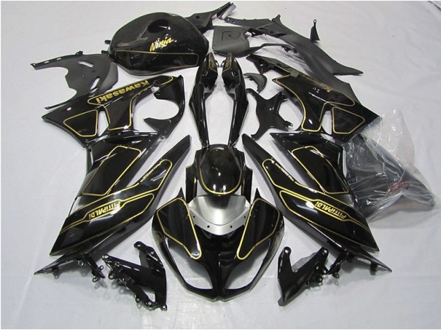 Best 2009-2012 Black Gold Kawasaki ZX6R Motorcycle Fairings Kit Best 2009-2012 Black Gold Kawasaki ZX6R Motorcycle Fairings Kit