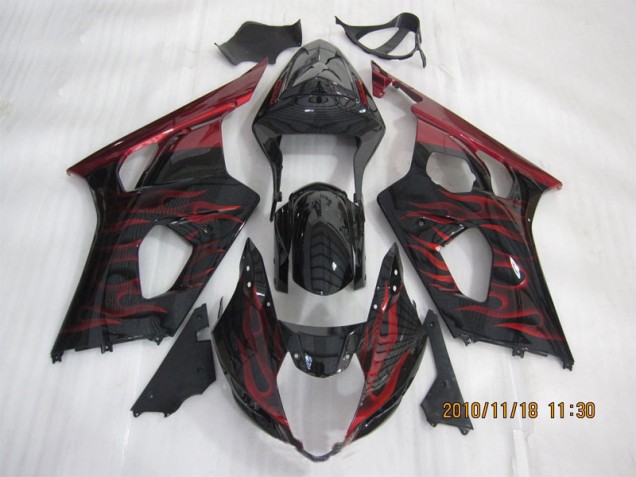 Best 2003-2004 Black Red Flame Suzuki GSXR1000 Motorcycle Bodywork Best 2003-2004 Black Red Flame Suzuki GSXR1000 Motorcycle Bodywork