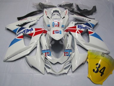Best 2009-2016 White Pepsi 34 Suzuki GSXR1000 Motorcycle Fairings Kit
