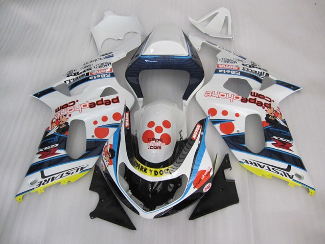 Best 2001-2003 White Blue Dark Dog Suzuki GSXR600 Bike Fairings