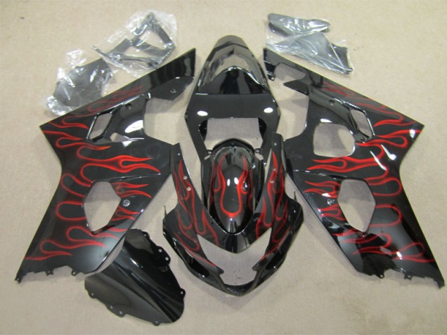 Best 2004-2005 Black Red Flame Suzuki GSXR600 Replacement Fairings Best 2004-2005 Black Red Flame Suzuki GSXR600 Replacement Fairings