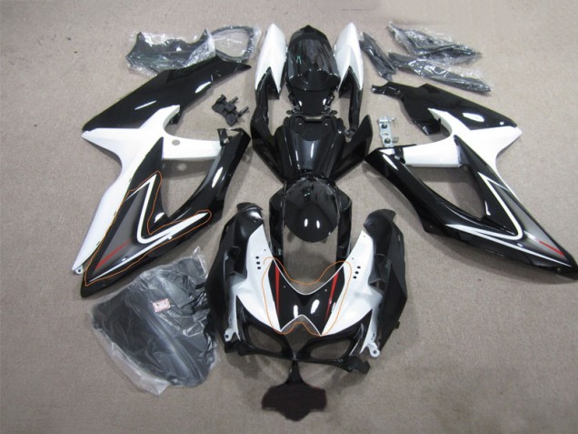 Best 2008-2010 Black White Suzuki GSXR600 Replacement Fairings