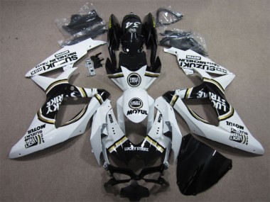 Best 2008-2010 White Lucky Strike Black Motul Suzuki GSXR600 Motorbike Fairings