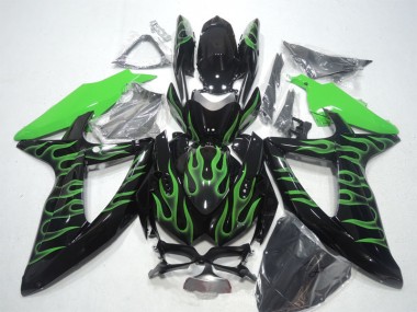 Best 2008-2010 Black Green Flame Suzuki GSXR600 Bike Fairings
