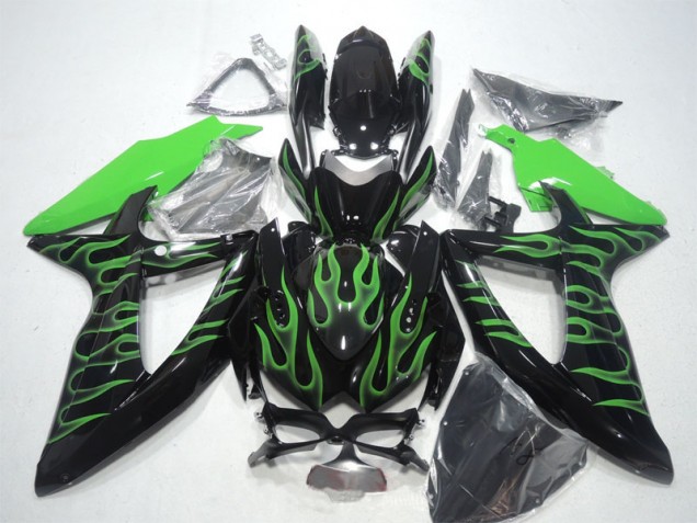 Best 2008-2010 Black Green Flame Suzuki GSXR600 Bike Fairings