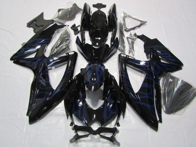 Best 2008-2010 Black Blue Flame Suzuki GSXR600 Bike Fairing